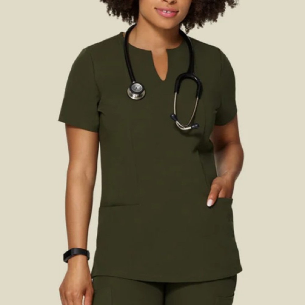 Mandala Women's 5-Pocket Notch Neck Scrub Top Olive Green